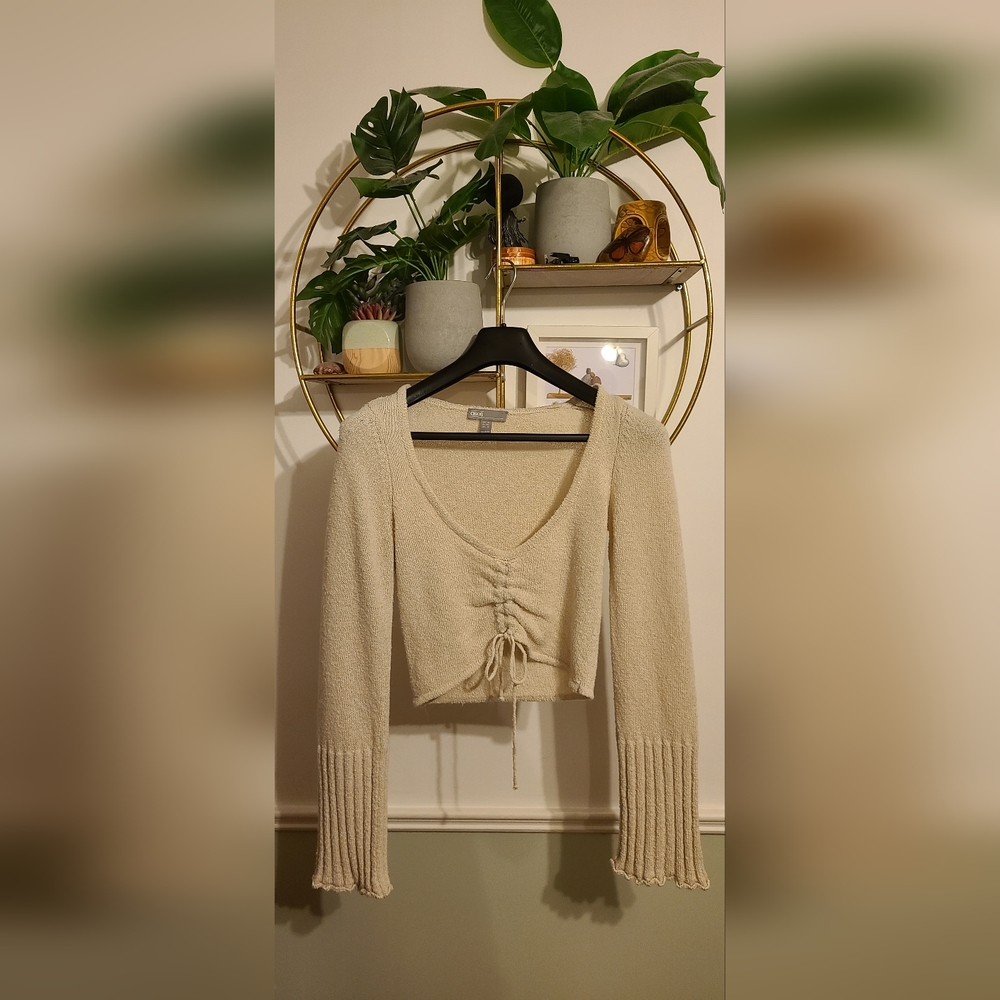 ASOS Cream Cinch Front Bell Sleeve Cropped Sweater